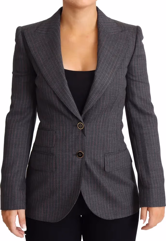 Dolce & Gabbana Gray Single Breasted Fitted Blazer Wool Jacket
