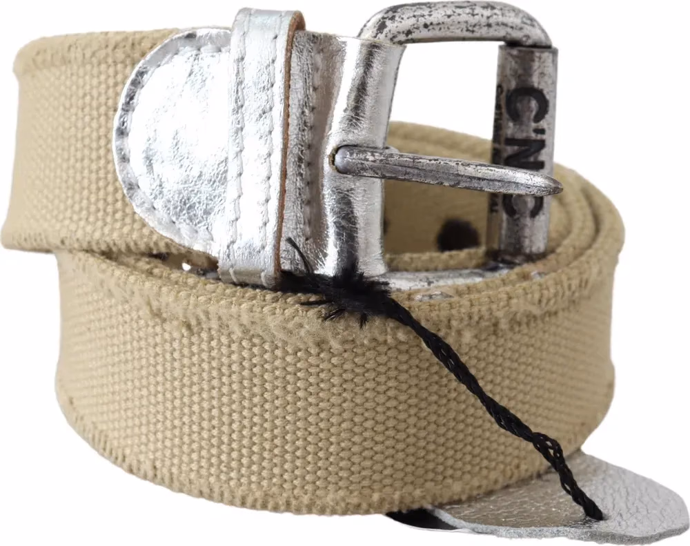 Costume National Beige Cotton Rustic Logo Buckle Belt