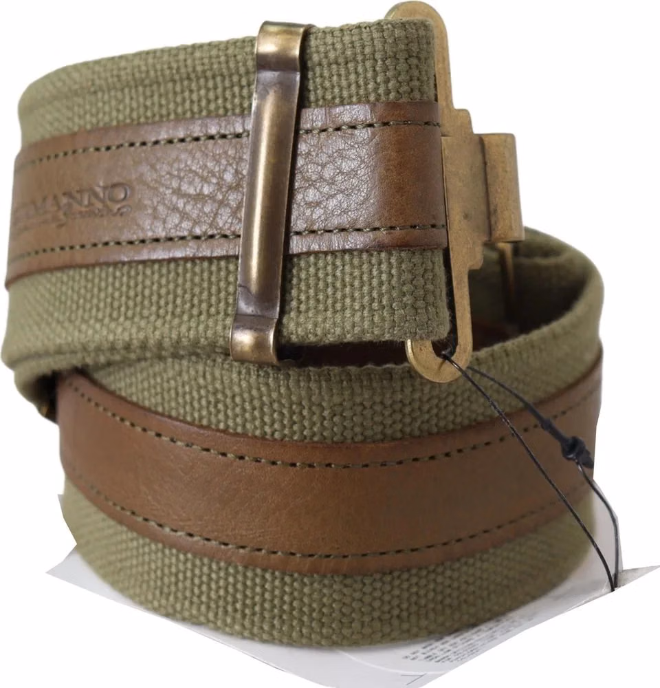 Ermanno Scervino Green Leather Rustic Bronze Buckle Army Belt