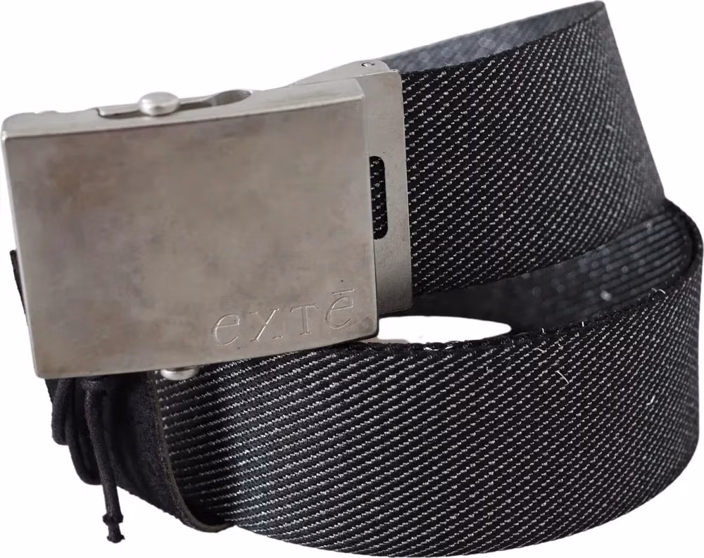 Exte Black Silver Metal Brushed Buckle Waist Belt