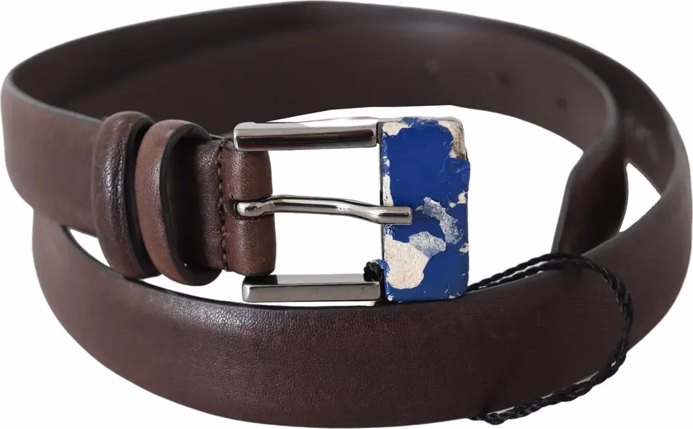 Costume National Brown Genuine Leather Silver Buckle Belt
