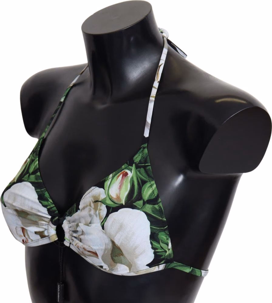 Dolce & Gabbana Multicolor Floral Print Halter Swimwear Bikini Top