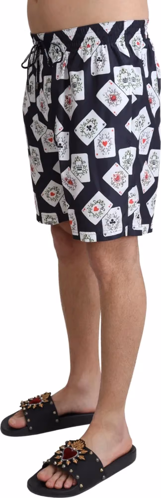 Dolce & Gabbana Black Card Deck Print Beachwear Swimshorts