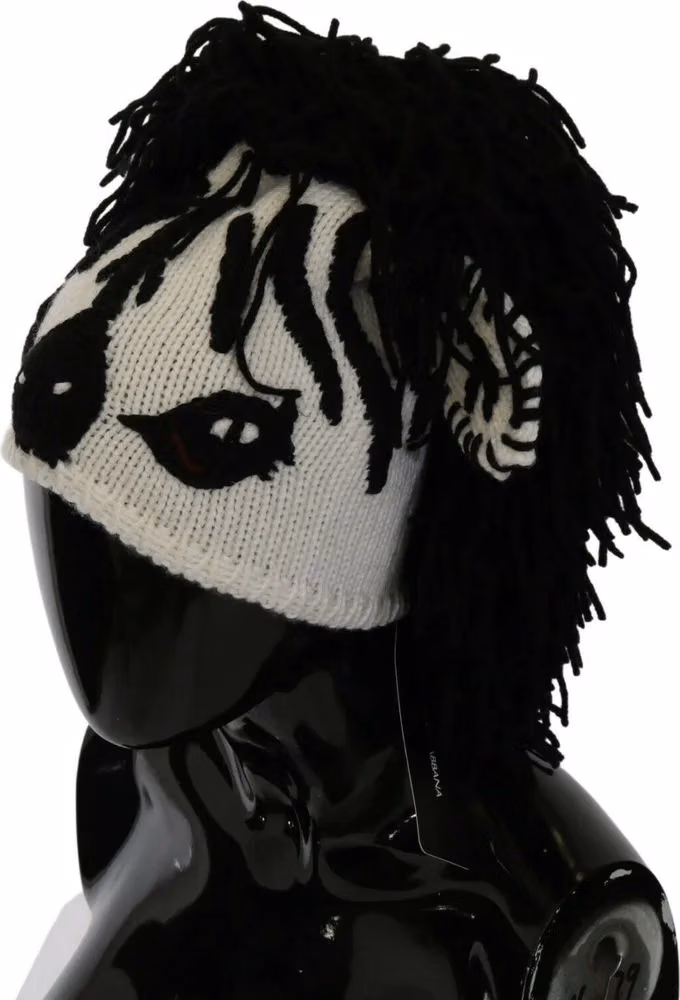 Dolce & Gabbana Black White Knitted Cashmere Animal Design Hat