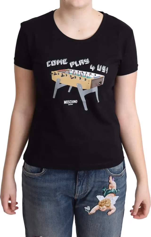 Moschino Black Cotton Come Play 4 Us Print Tops T-shirt