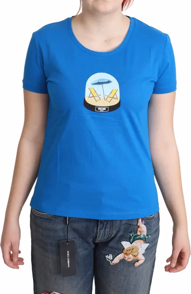 Moschino Blue Printed Cotton Short Sleeves Tops T-shirt