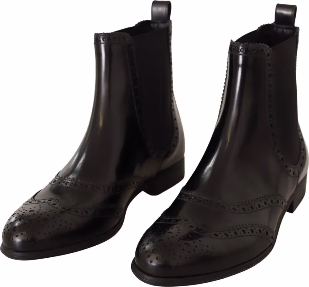 Dolce & Gabbana Black Leather Ankle High Flat Boots Shoes