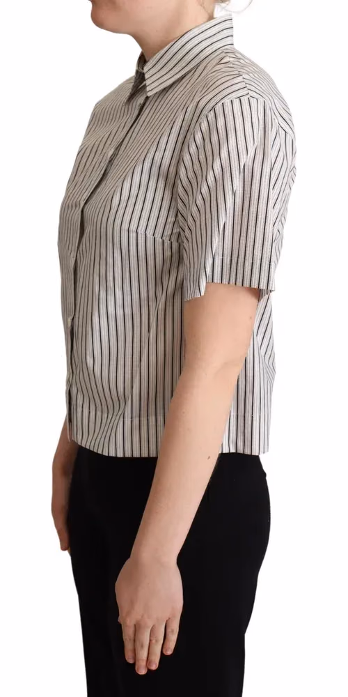 Dolce & Gabbana White Black Striped Collared Shirt
