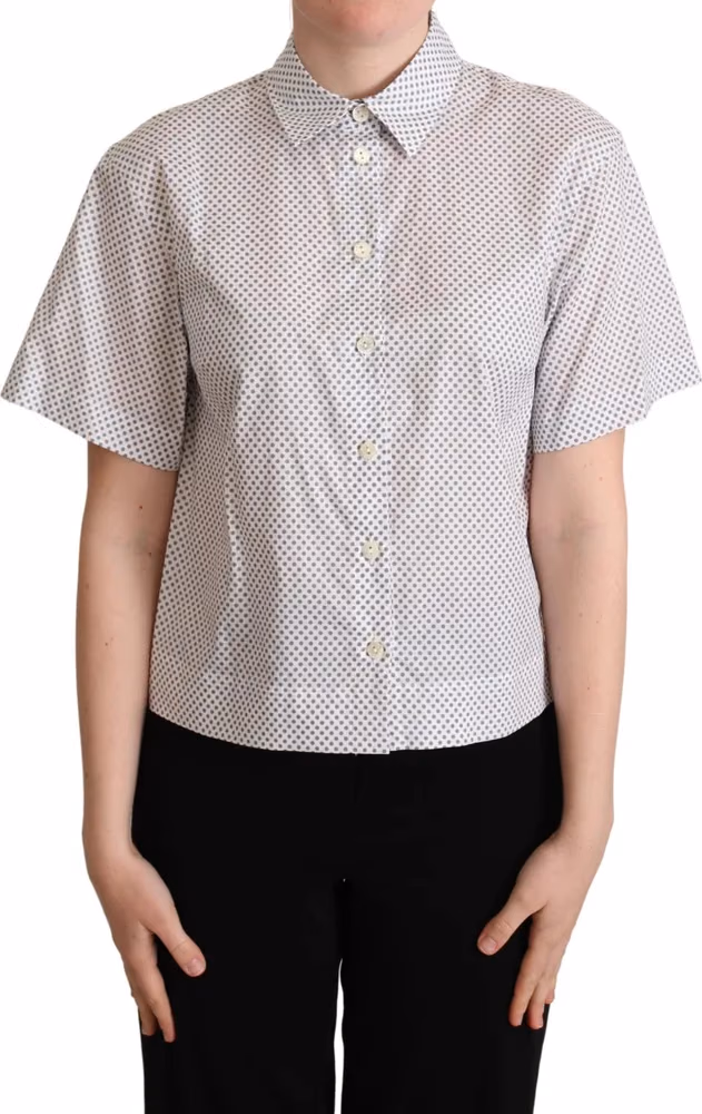 Dolce & Gabbana White Gray Polka Dots Collared Button Shirt