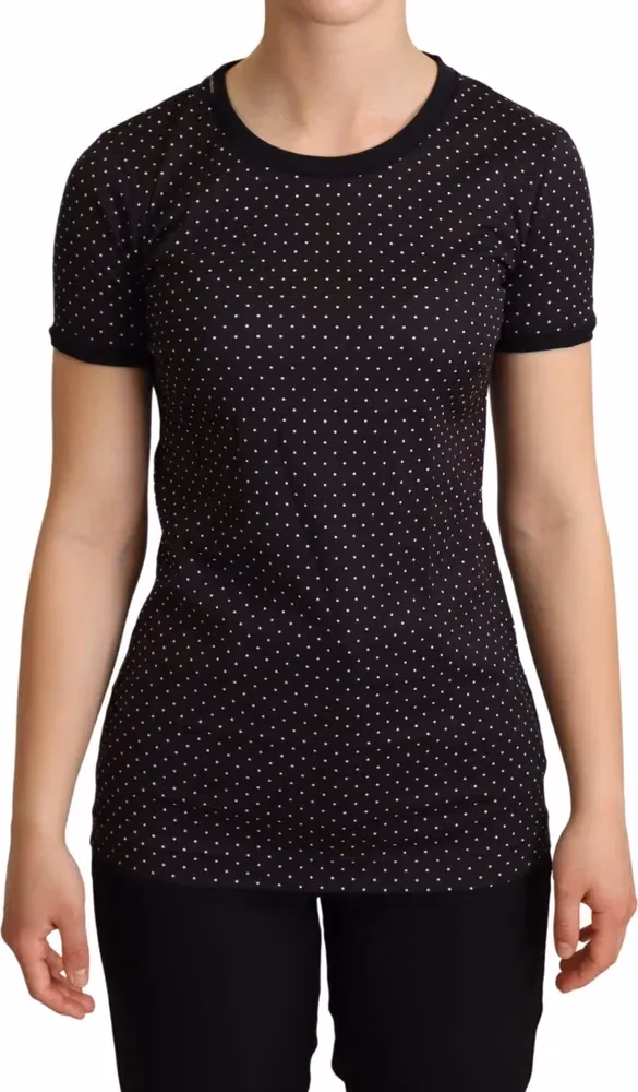 Dolce & Gabbana Black Dotted Crewneck  Cotton T-shirt