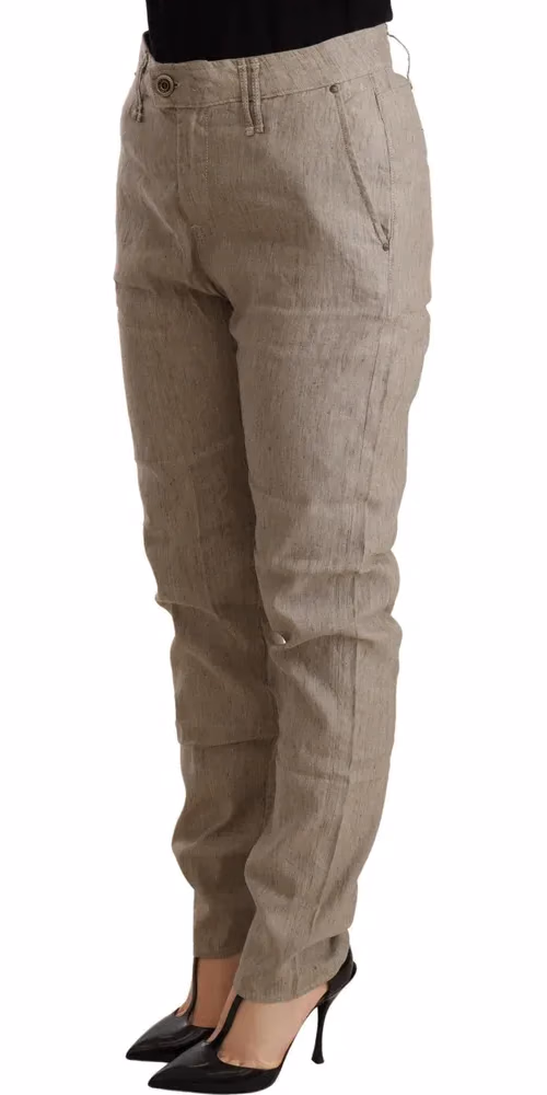 CYCLE Beige Mid Waist Casual Baggy Stretch Trouser