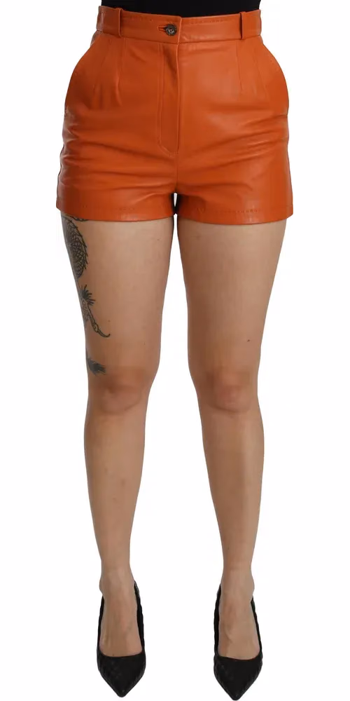 Dolce & Gabbana Orange Leather High Waist Hot Pants Shorts