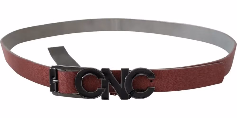 Costume National Maroon Skinny Leather Logo Fashion Belt