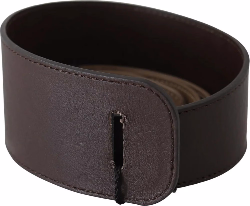 GF Ferre Brown Genuine Leather Logo Wide Waist Belt