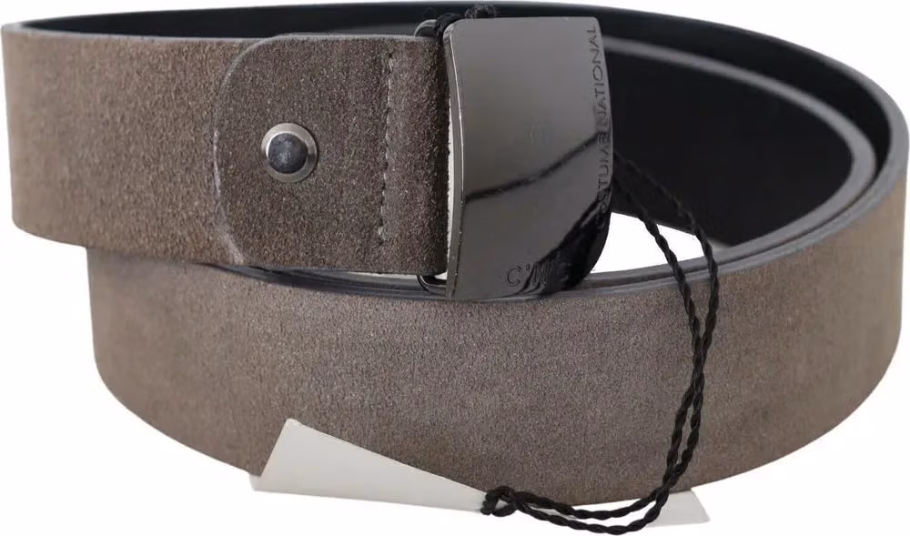 Costume National Brown Leather Square Logo Buckle Belt