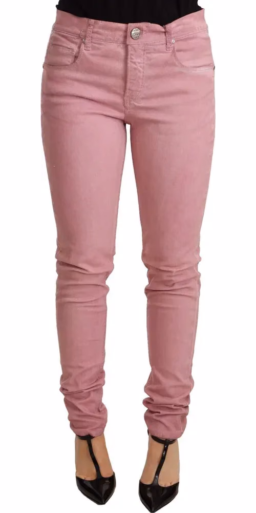 Acht Pink Cotton Slim Fit Women Denim Skinny Pants