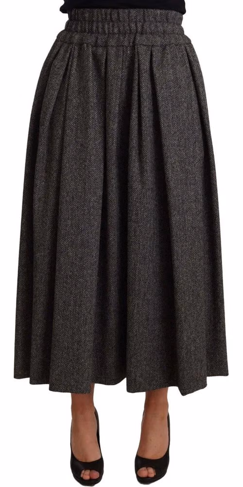 Dolce & Gabbana Gray Wool High Waist A-line PIECE Skirt