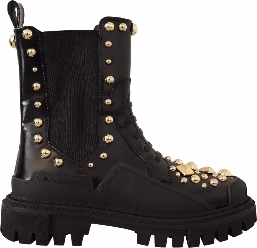Dolce & Gabbana Black Leather Studded Combat Boots