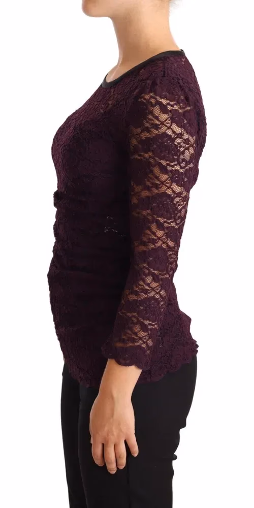 Dolce & Gabbana Purple Lace Long Sleeve Top Blouse
