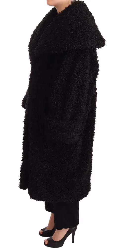 Dolce & Gabbana Black Polyester Fur Trench Coat Jacket