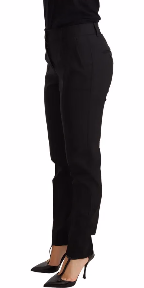 Dolce & Gabbana Black Tapered Women Trouser Virgin Wool Pants