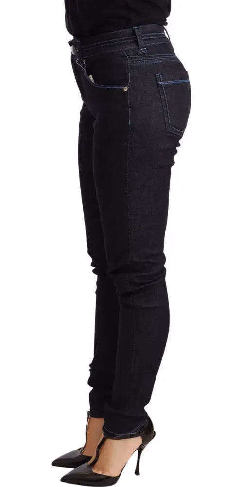 Acht Blue Cotton Low Waist Slim Fit Denim Women Trouser Jeans