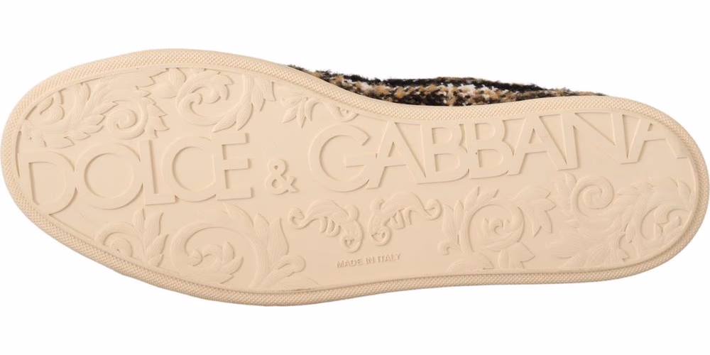 Dolce & Gabbana Beige Brown Wool Cotton High Top Sneakers