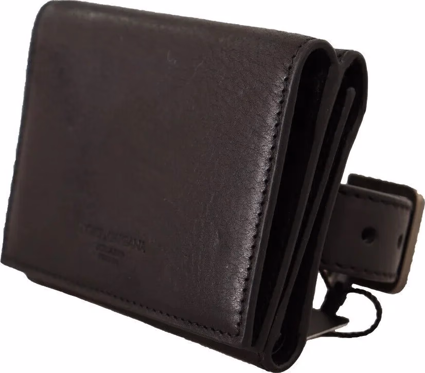 Dolce & Gabbana Black Leather Trifold Purse Belt Multi Kit Wallet