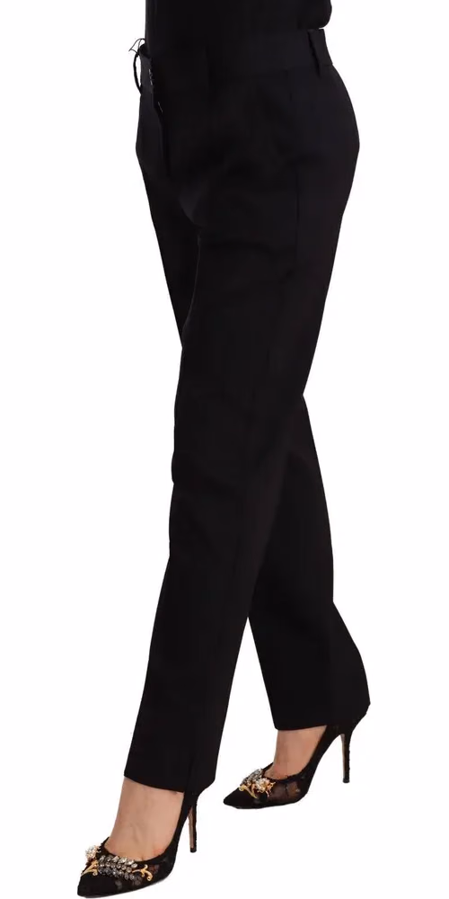 Dolce & Gabbana Black Mid Waist Skinny Trouser Wool Pants