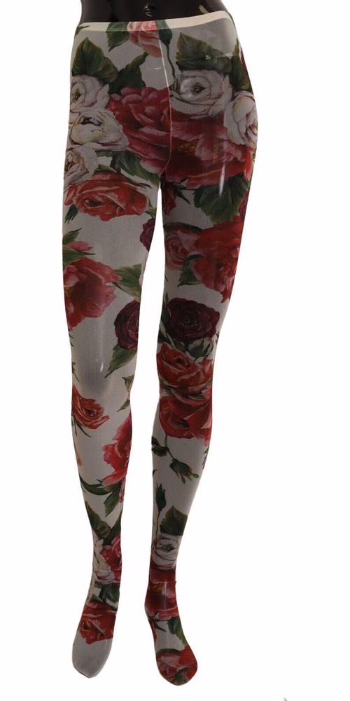 Dolce & Gabbana White Floral Print Tights Nylon Stockings