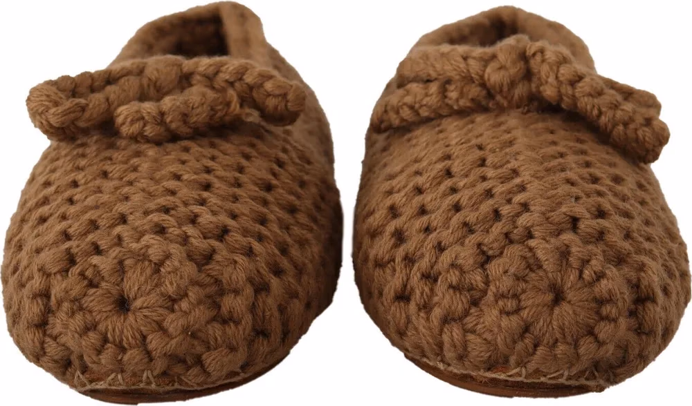 Dolce & Gabbana Brown Slip On Ballerina Flats Wool Knit Shoes