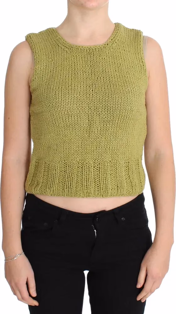 PINK MEMORIES Green Cotton Blend Knitted Sleeveless Sweater