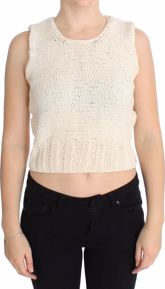PINK MEMORIES Beige Cotton Blend Knitted Sleeveless Sweater