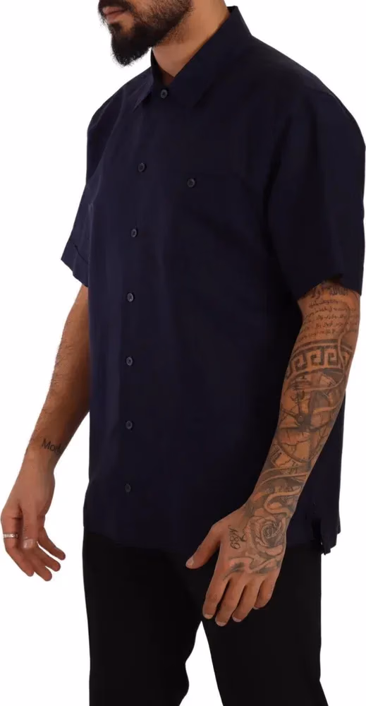 Dolce & Gabbana Navy Blue Button Down Short Sleeves Shirt