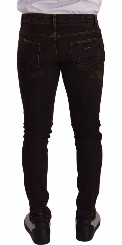 Dolce & Gabbana Brown Distressed Slim Fit Skinny Denim Jeans