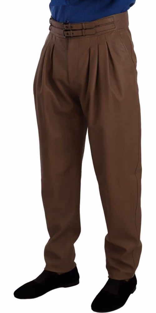 Dolce & Gabbana Brown Leather Tapered High Waist Pants