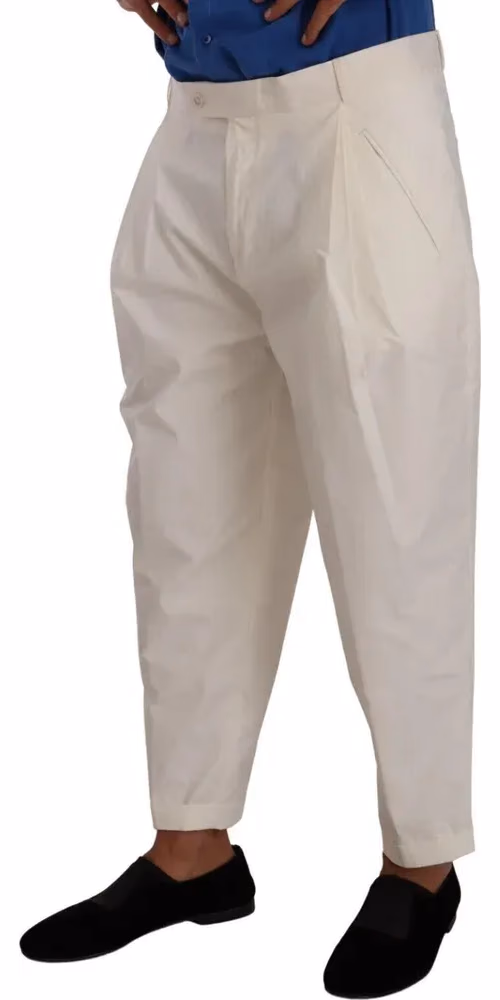 Dolce & Gabbana White Cotton Tapered Men Trouser Dress Pants