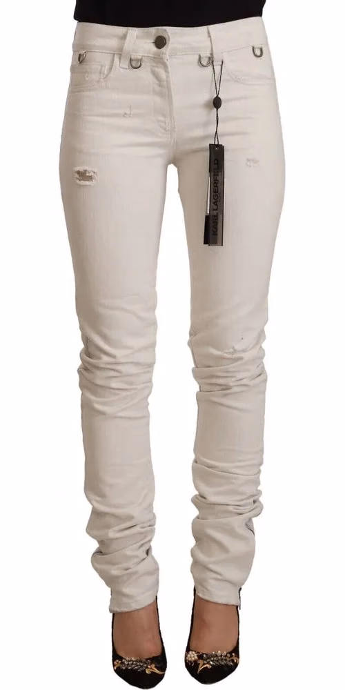 Karl Lagerfeld White Mid Waist Cotton Denim Slim Fit Jeans