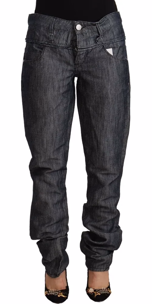 Acht Dark Gray Ramie Mid Wide Waist Straight Denim Jeans