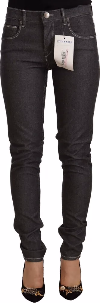 Acht Black Low Waist Skinny Denim Slim Fit Jeans