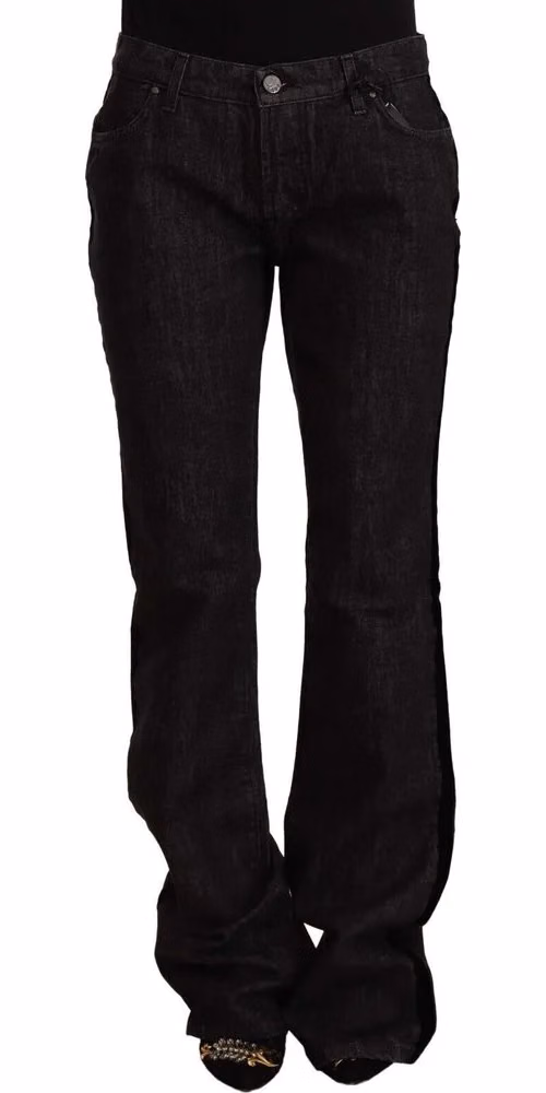 GF Ferre Black Mid Waist Cotton Denim Straight Boot Cut Jeans