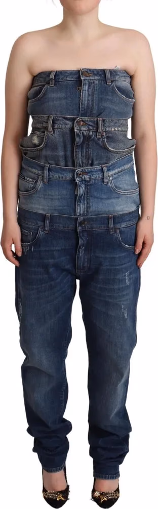 Dolce & Gabbana Dark Blue Cotton Strapless Denim Jumpsuit Dress