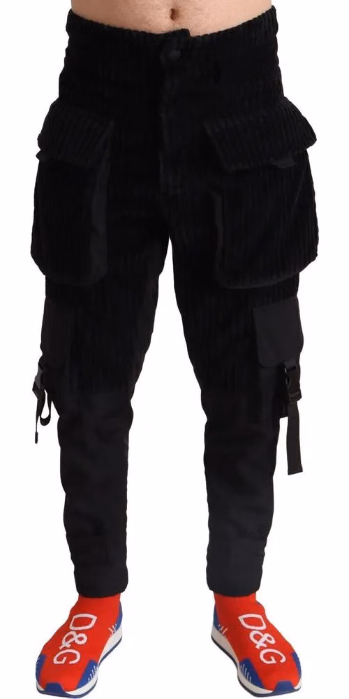 Dolce & Gabbana Black Cotton Skinny Corduroy Cargo Pants