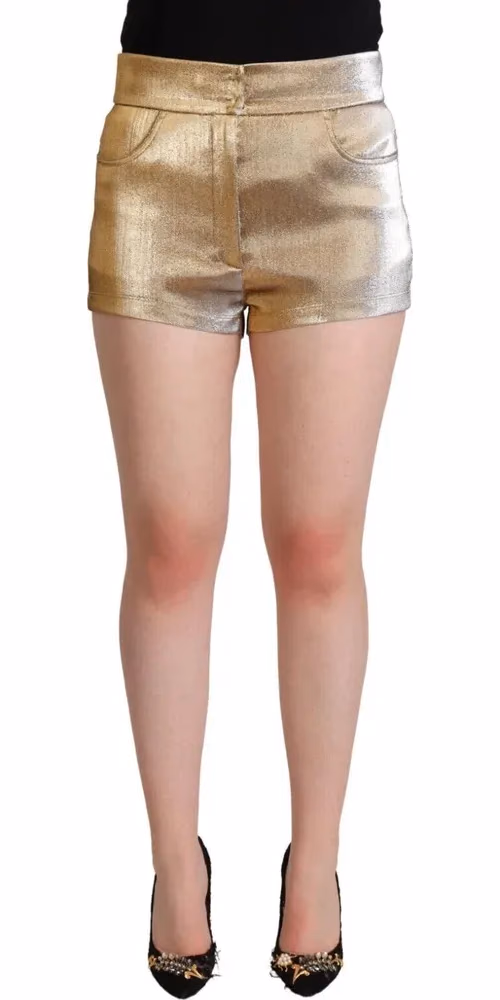 Dolce & Gabbana Metallic Gold Cotton Mid Waist Hot Pants Shorts