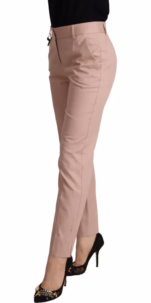 Dolce & Gabbana Pink Cotton Mid Waist Trouser Tapered Pants