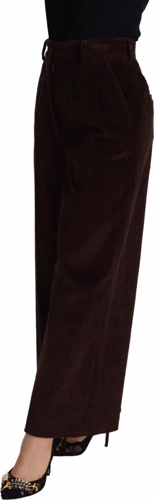 Dolce & Gabbana Brown Cotton High Waist Trouser Wide Leg Pants
