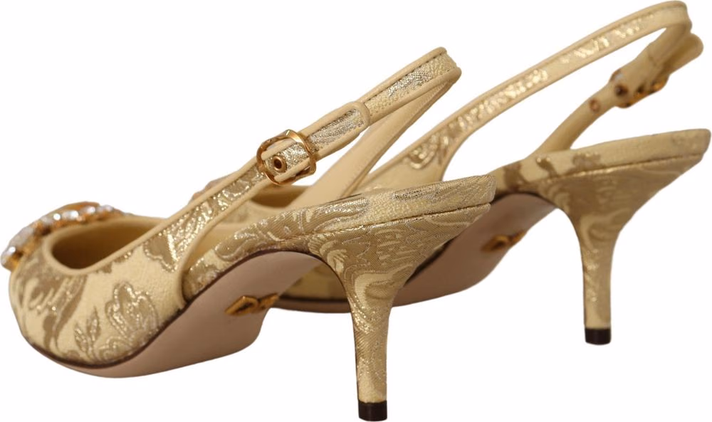 Dolce & Gabbana Gold Crystal Slingbacks Pumps Heels Shoes
