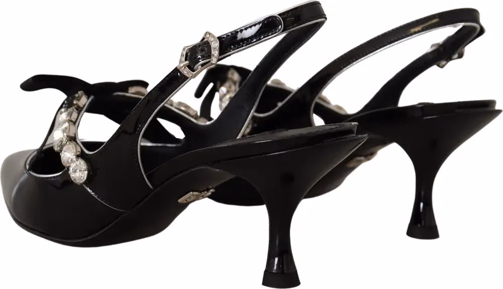 Dolce & Gabbana Black Patent Leather Crystal Slingbacks Shoes
