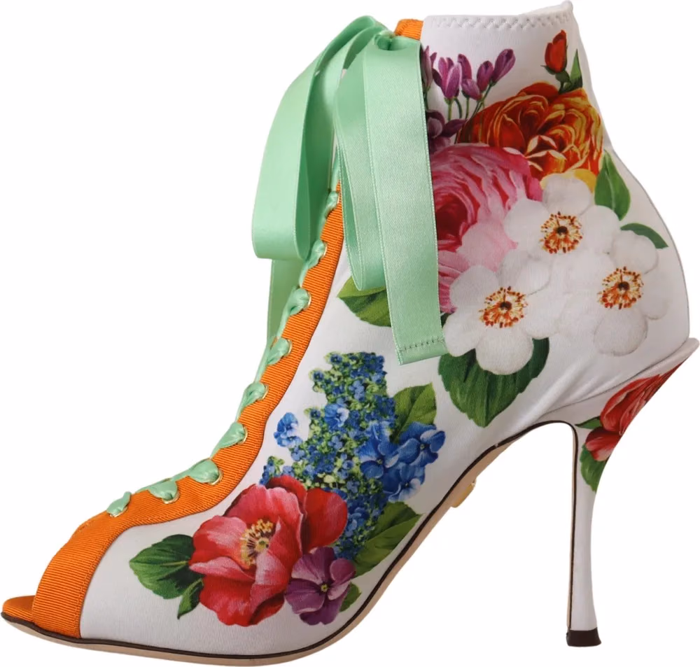 Dolce & Gabbana White Jersey Stretch Boots Open Toes Heels Shoes