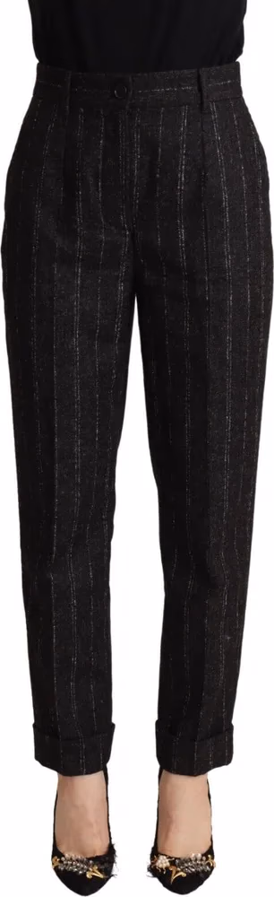 Dolce & Gabbana Black Striped High Waist Tapered Pants